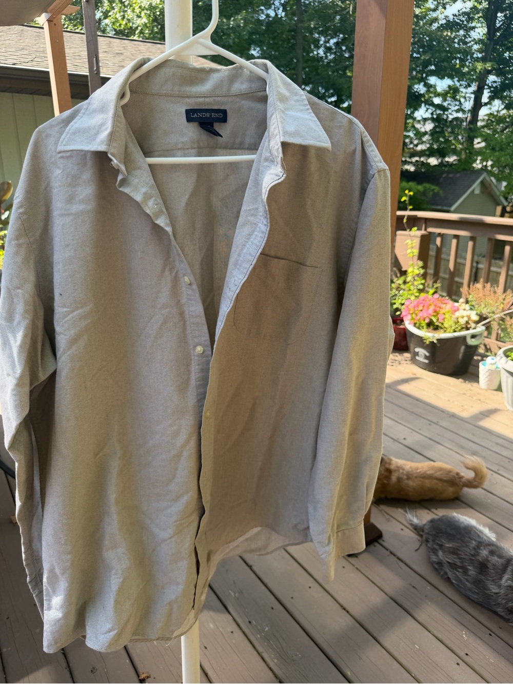 Lands' End Men's Casual Button-Down Shirt - Light Beige xl